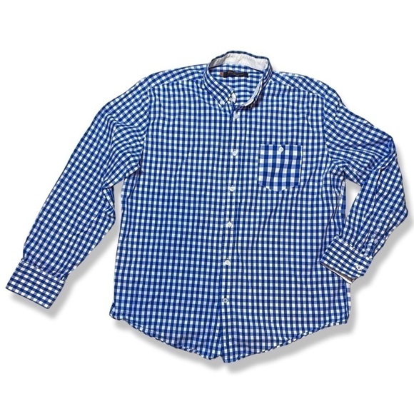 ⭐️BEN SHERMAN Blue Gingham Union Fit Long Sleeved Button Down Shirt - Picture 1 of 5